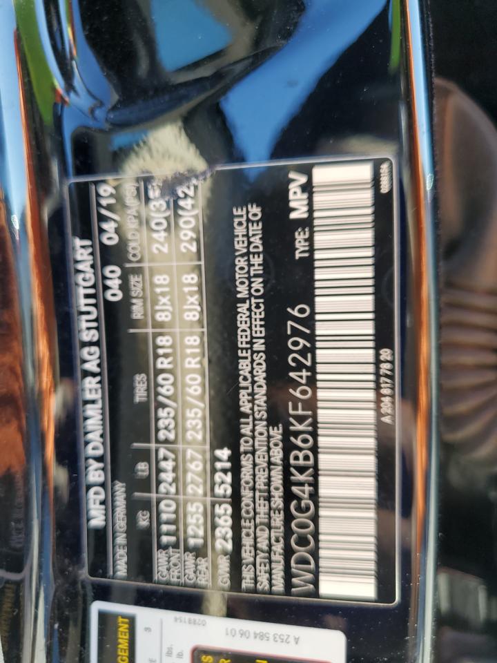 2019 Mercedes-Benz Glc 300 4Matic VIN: WDC0G4KB6KF642976 Lot: 89535375