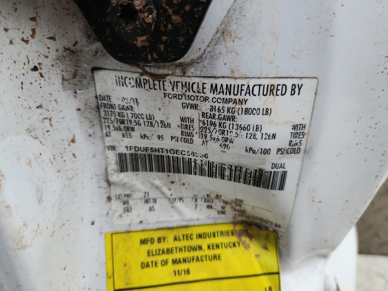 2016 Ford F550 Super Duty VIN: 1FDUF5HT1GEC58936 Lot: 84612865