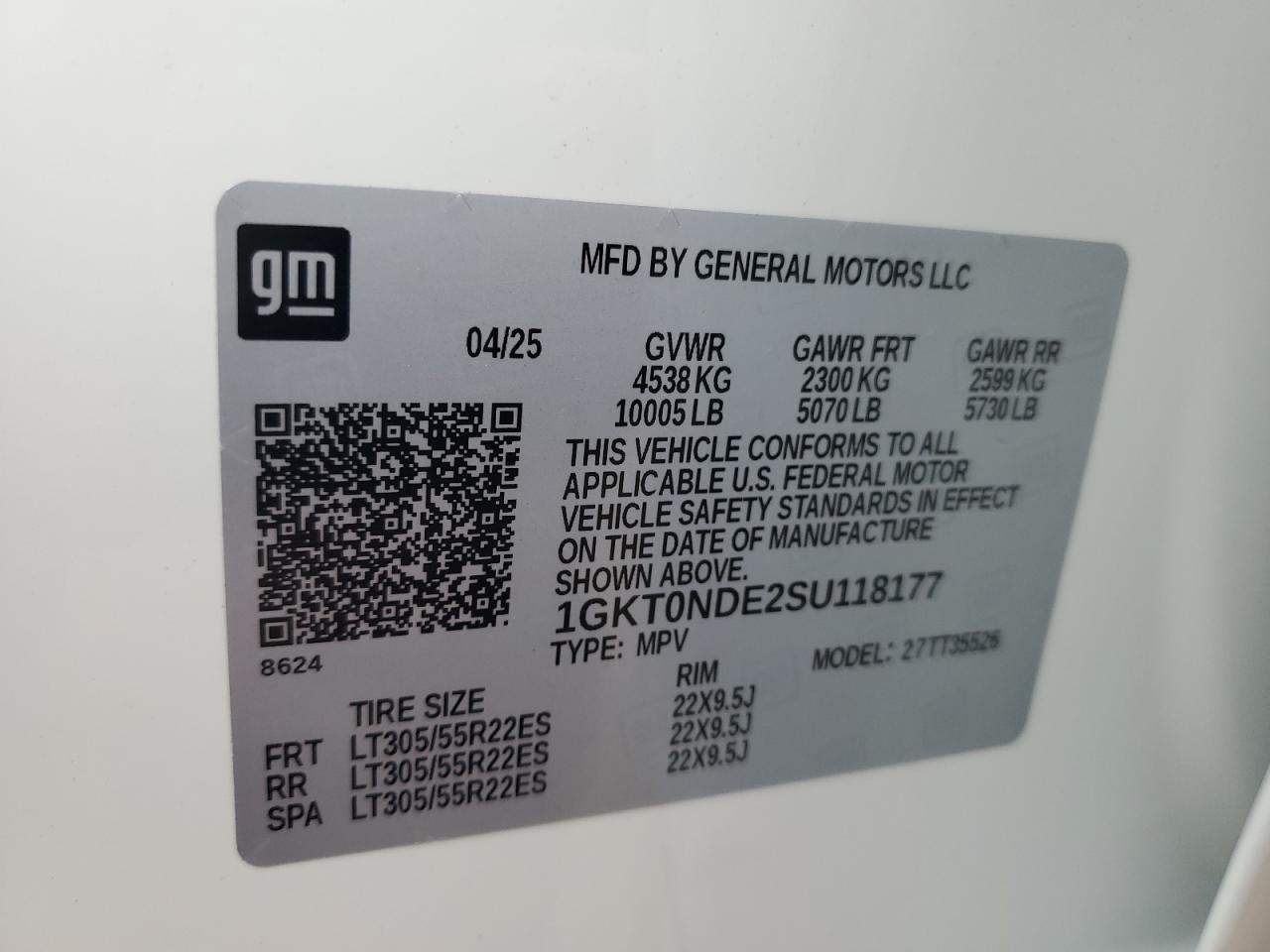 2025 GMC Hummer Suv 2X VIN: 1GKT0NDE2SU118177 Lot: 86172235