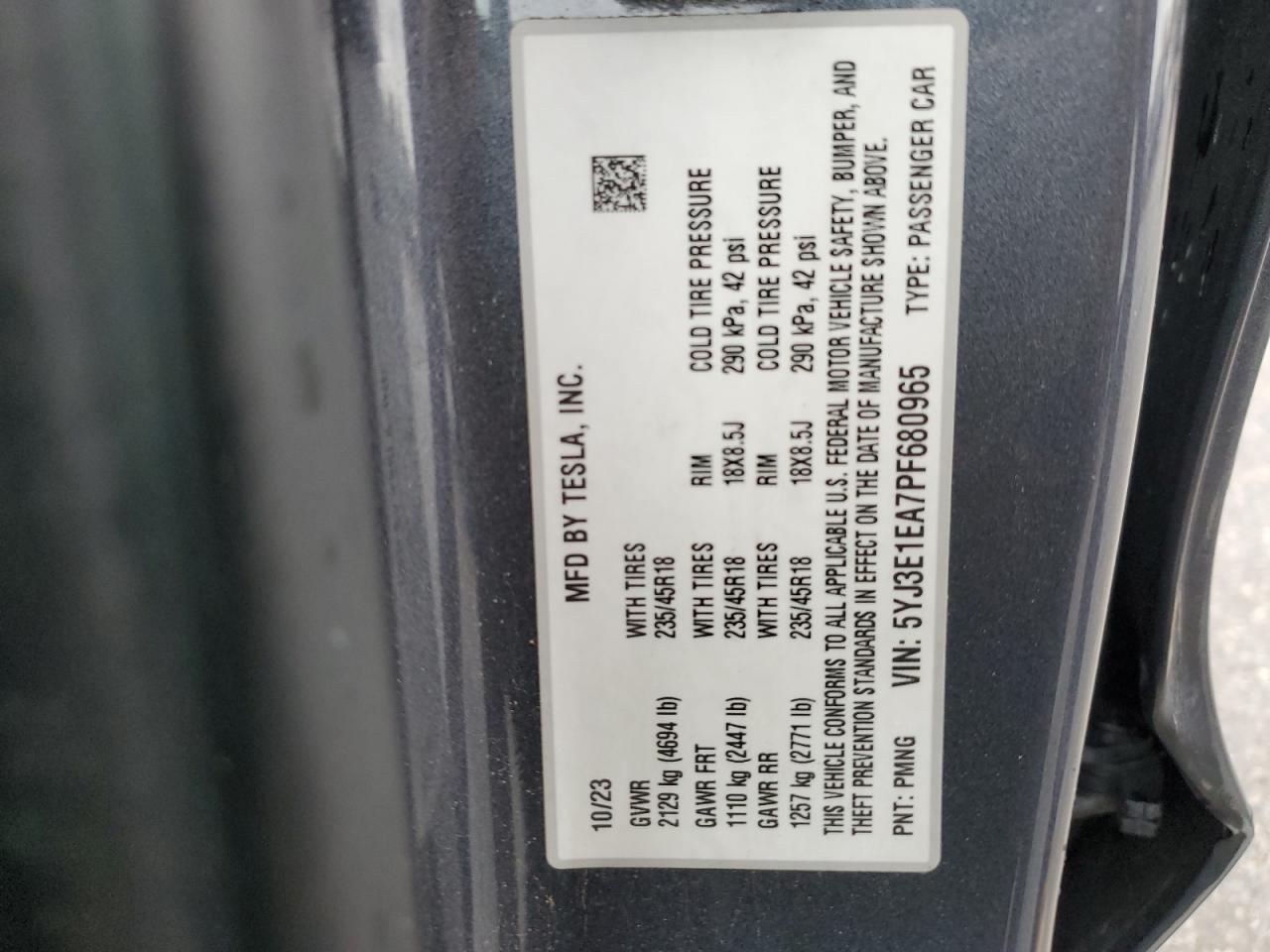 2023 Tesla Model 3 VIN: 5YJ3E1EA7PF680965 Lot: 85685045