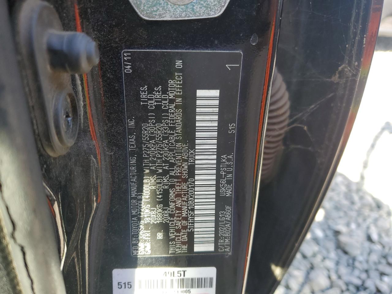 2011 Toyota Tundra Crewmax Limited VIN: 5TFHY5F10BX200170 Lot: 85308995