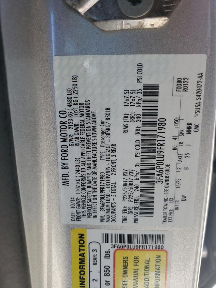 2015 Ford Fusion Se Hybrid VIN: 3FA6P0LU9FR171980 Lot: 85747085