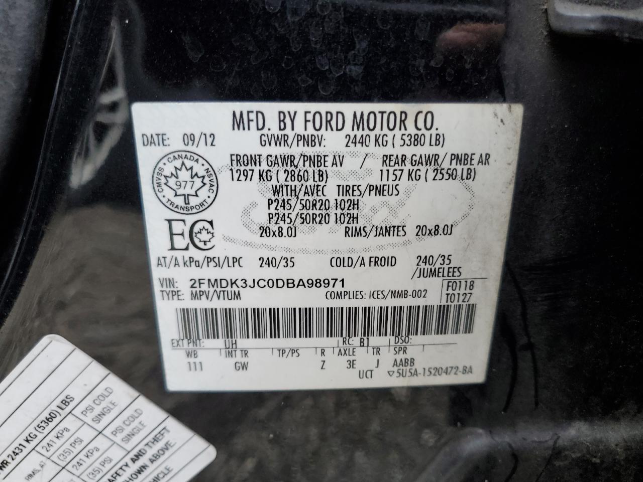 2013 Ford Edge Sel VIN: 2FMDK3JC0DBA98971 Lot: 86727715
