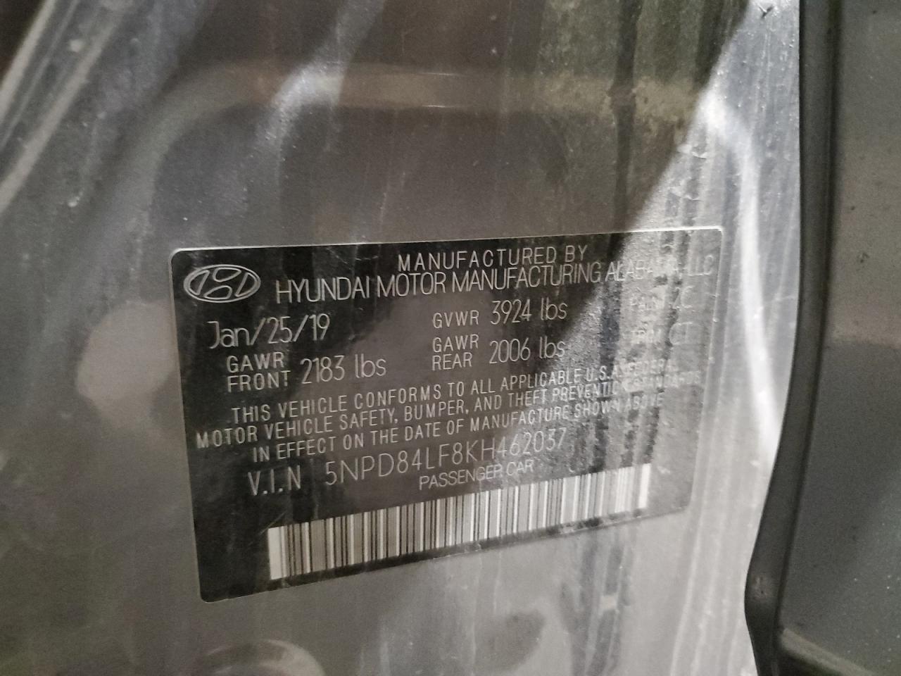 2019 Hyundai Elantra Sel VIN: 5NPD84LF8KH462037 Lot: 86891495