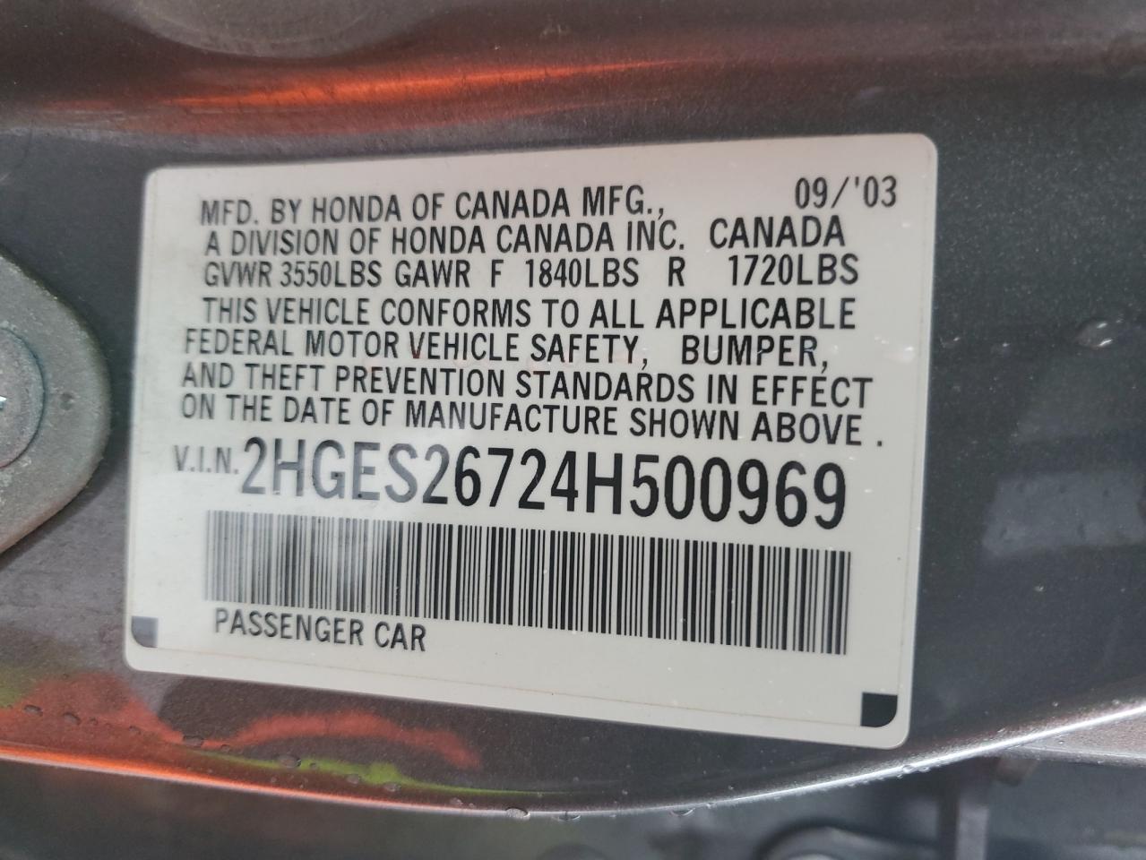 2004 Honda Civic Ex VIN: 2HGES26724H500969 Lot: 86457715