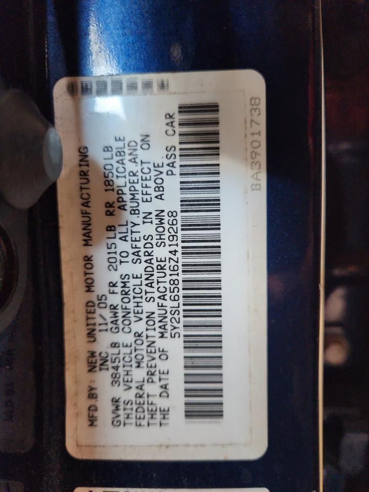 2006 Pontiac Vibe VIN: 5Y2SL65816Z419268 Lot: 89924405