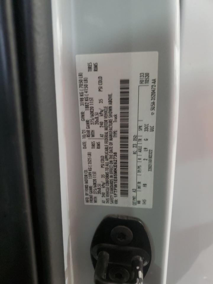 2021 Ford F150 Supercrew VIN: 1FTFW1E85MKE62738 Lot: 87370185