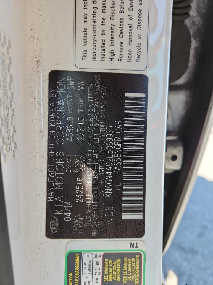 2014 Kia Optima Hybrid VIN: KNAGN4AD2E5069935 Lot: 81959535