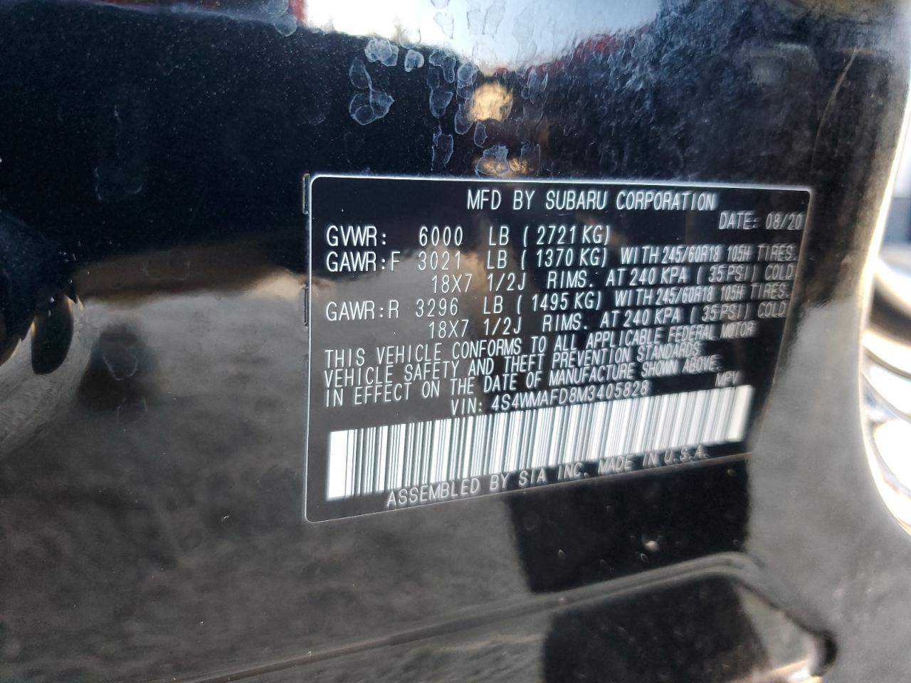 2021 Subaru Ascent Premium VIN: 4S4WMAFD8M3405828 Lot: 82303445