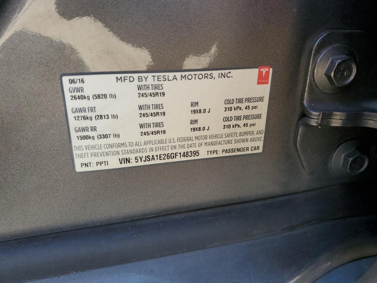 2016 Tesla Model S VIN: 5YJSA1E26GF148395 Lot: 84434805