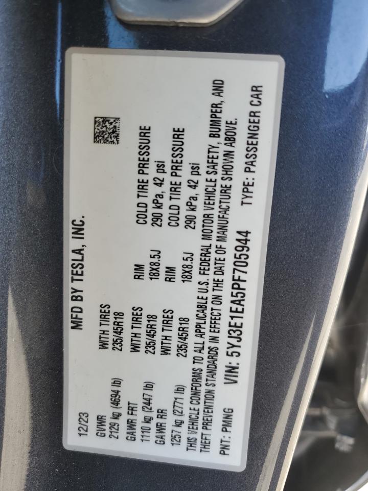 2023 Tesla Model 3 VIN: 5YJ3E1EA5PF705944 Lot: 90066855