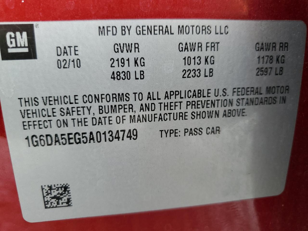 2010 Cadillac Cts VIN: 1G6DA5EG5A0134749 Lot: 82777535