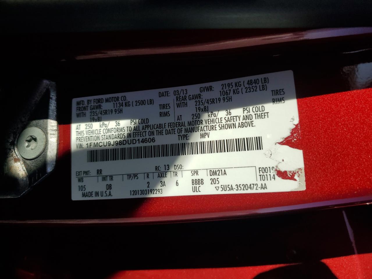 2013 Ford Escape Titanium VIN: 1FMCU9J98DUD14606 Lot: 82757895