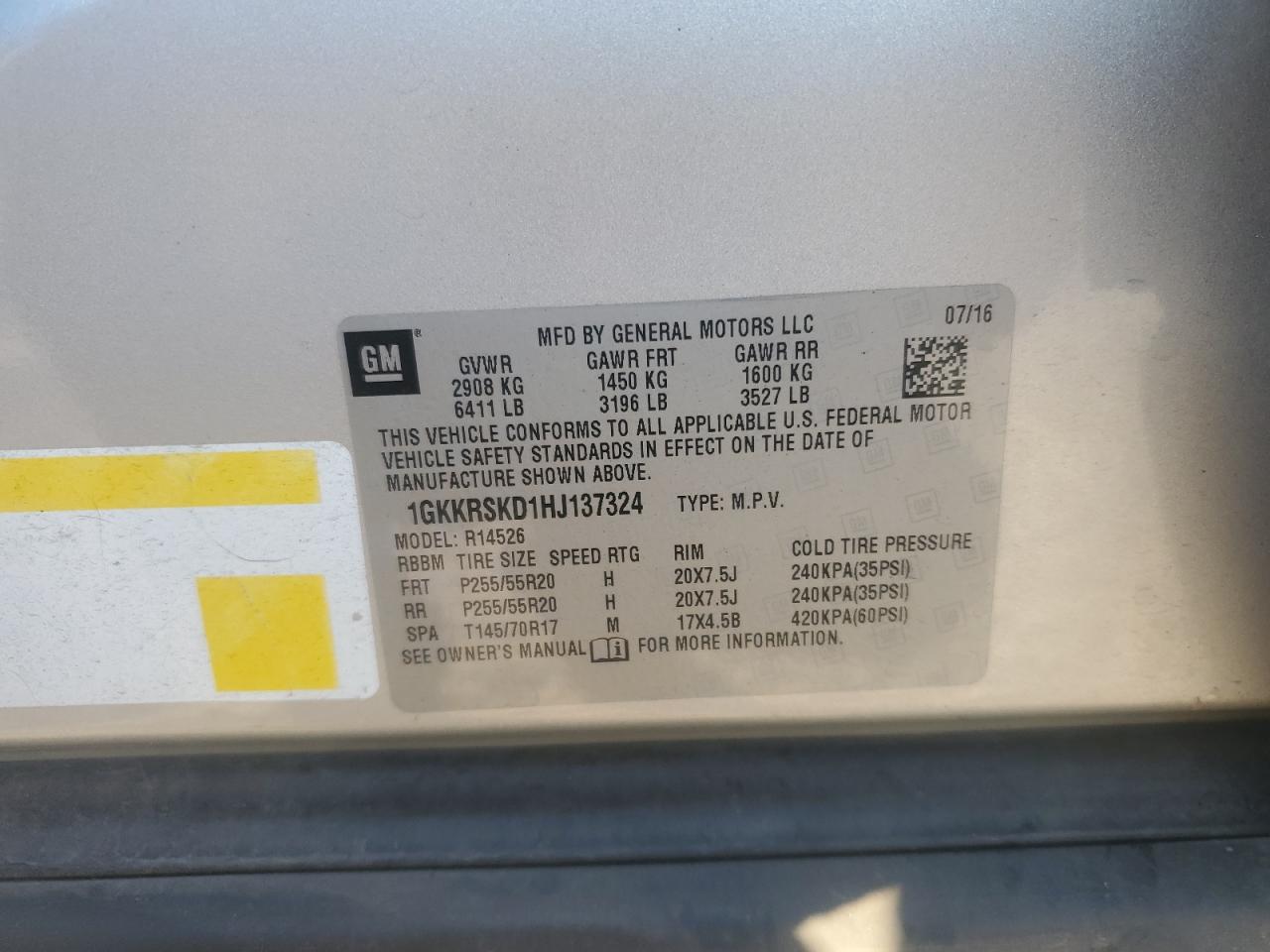 2017 GMC Acadia Limited Slt-2 VIN: 1GKKRSKD1HJ137324 Lot: 84779015