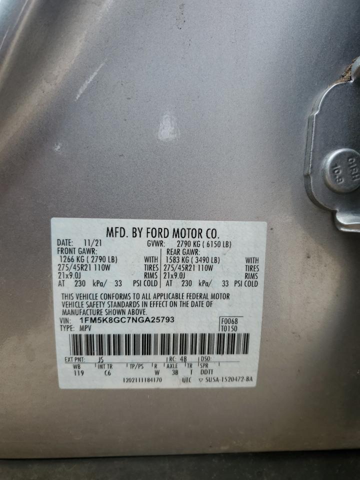 2022 Ford Explorer St VIN: 1FM5K8GC7NGA25793 Lot: 87200205