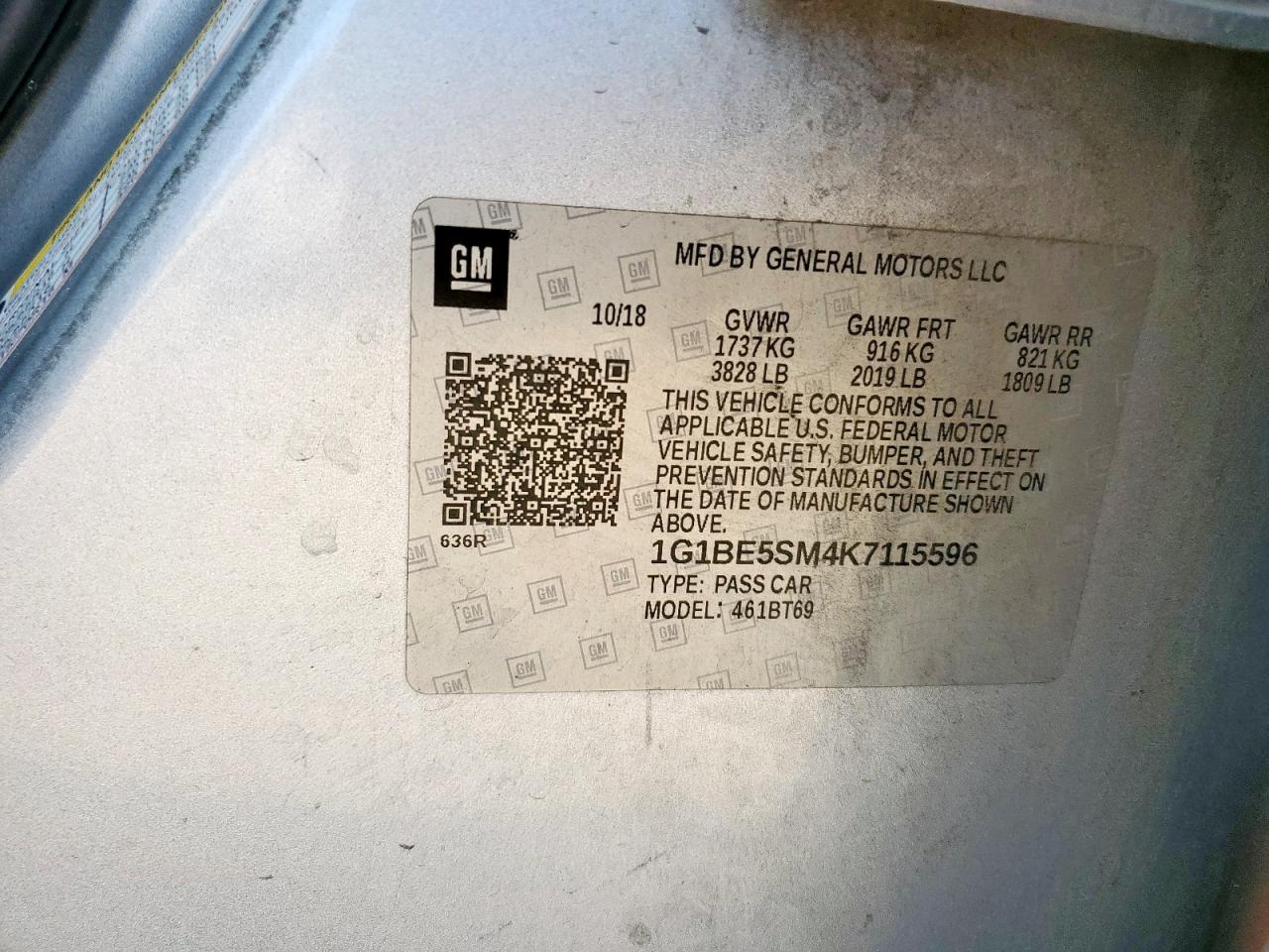 2019 Chevrolet Cruze Lt VIN: 1G1BE5SM4K7115596 Lot: 84469015