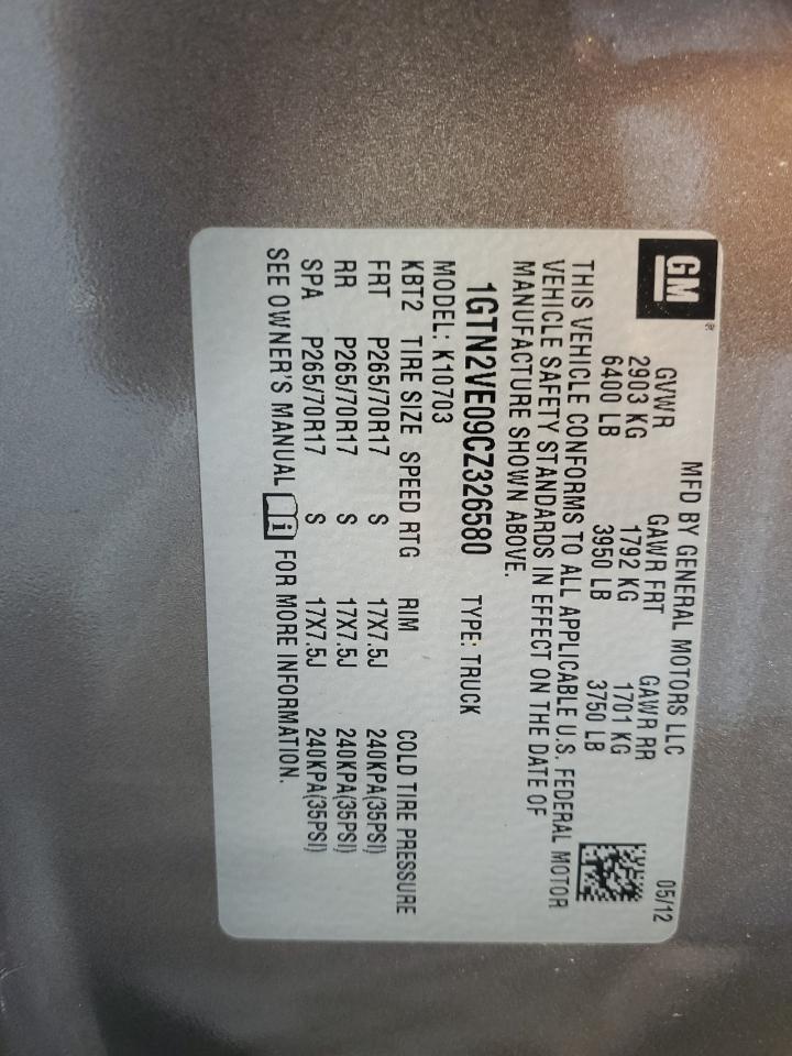 2012 GMC Sierra K1500 Sle VIN: 1GTN2VE09CZ326580 Lot: 85266565