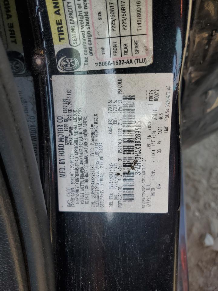 2011 Ford Fusion Se VIN: 3FAHP0HAXBR289585 Lot: 84645375