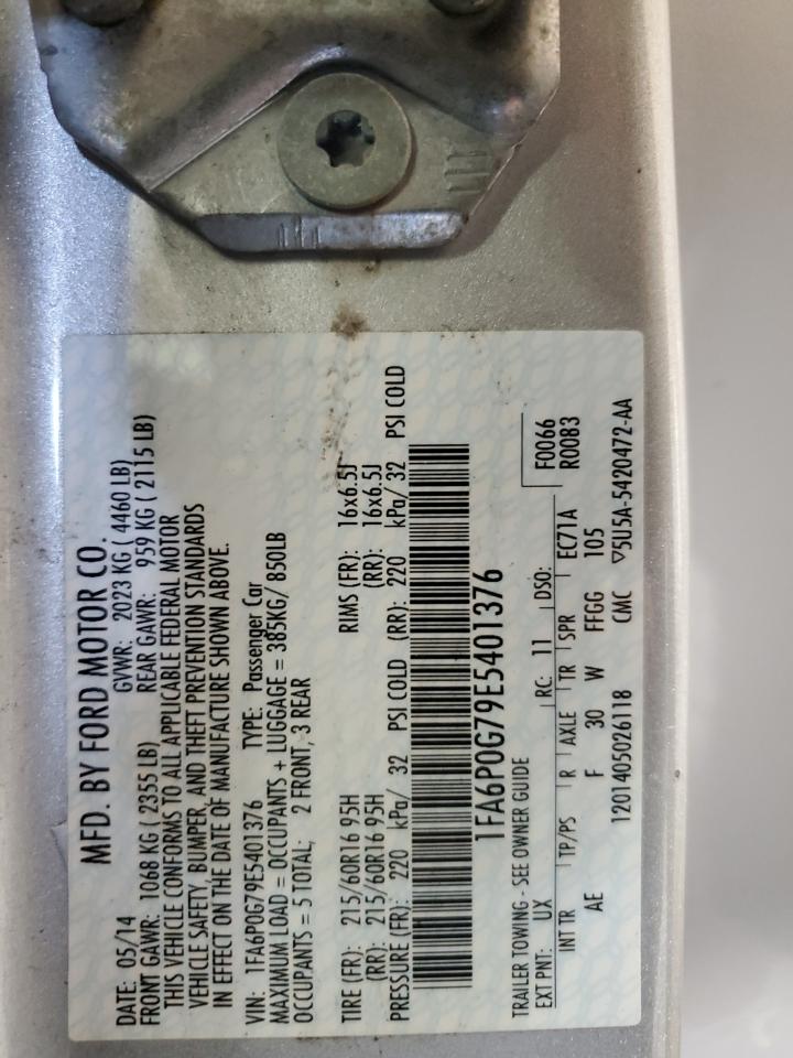 2014 Ford Fusion S VIN: 1FA6P0G79E5401376 Lot: 82525665