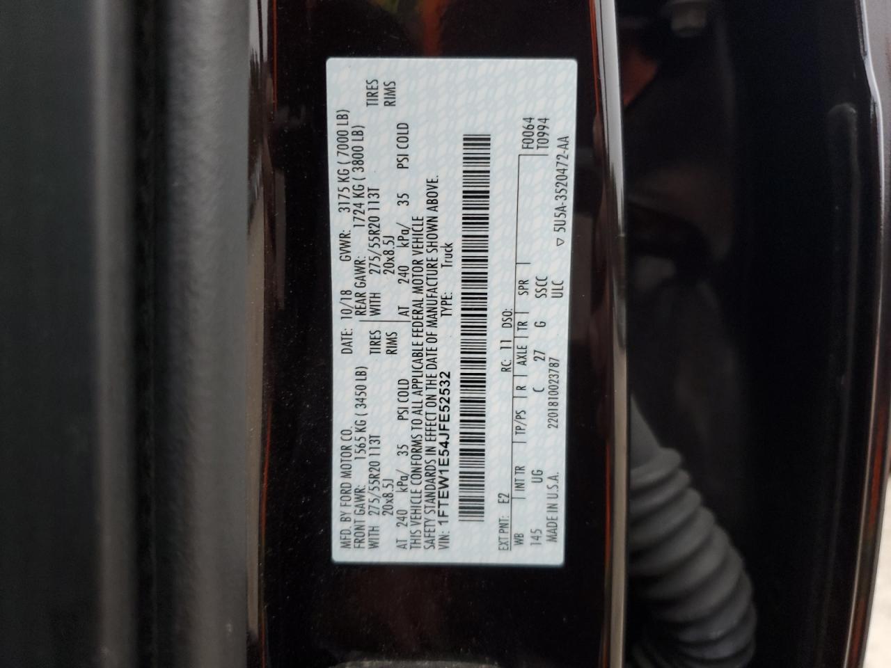 2018 Ford F150 Supercrew VIN: 1FTEW1E54JFE52532 Lot: 90330225