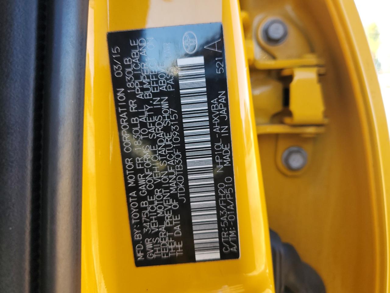 2015 Toyota Prius C VIN: JTDKDTB30F1093157 Lot: 90883715