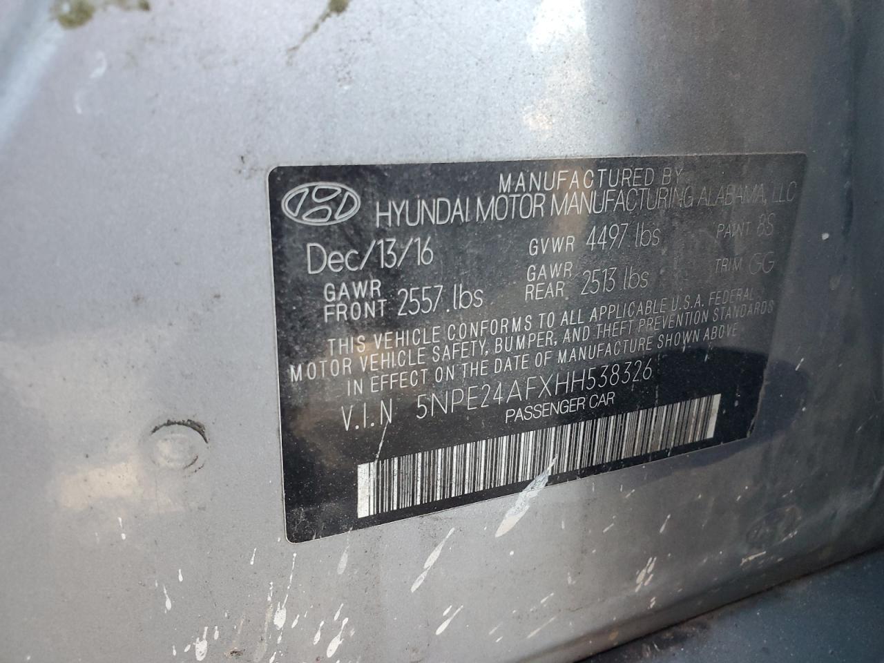 2017 Hyundai Sonata Se VIN: 5NPE24AFXHH538326 Lot: 81790645