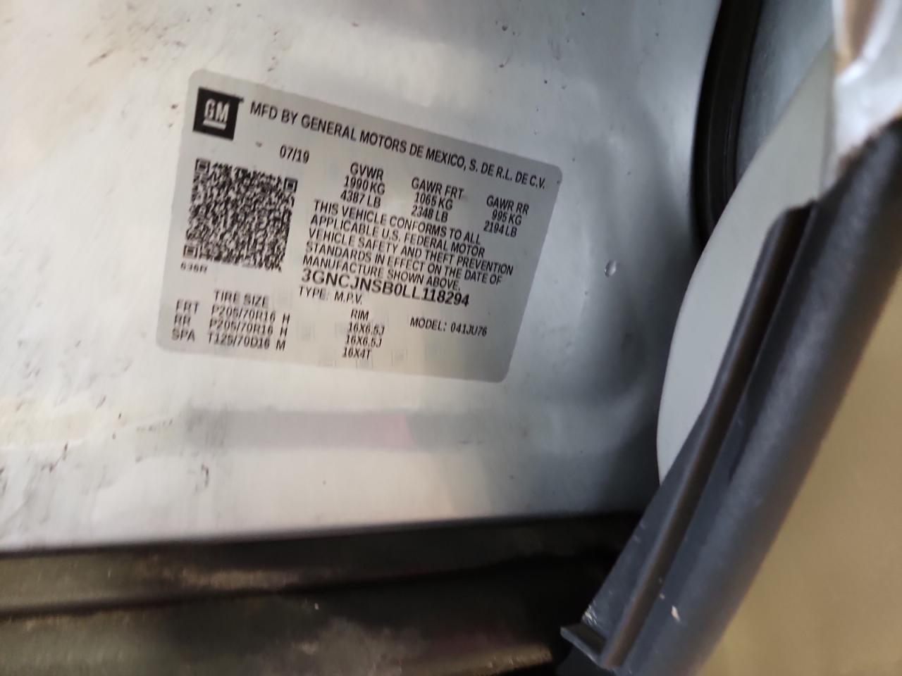 2020 Chevrolet Trax Ls VIN: 3GNCJNSB0LL118294 Lot: 86332585