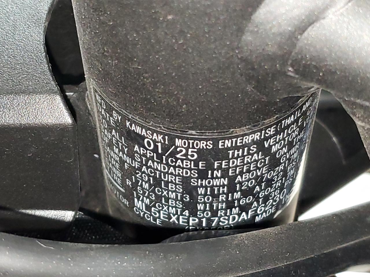 2025 Kawasaki Ex650 P VIN: ML5EXEP17SDAF6230 Lot: 81065375