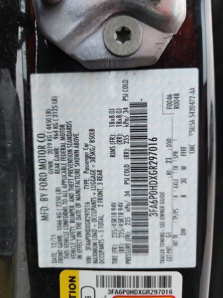 2016 Ford Fusion Se VIN: 3FA6P0HDXGR297016 Lot: 85741945