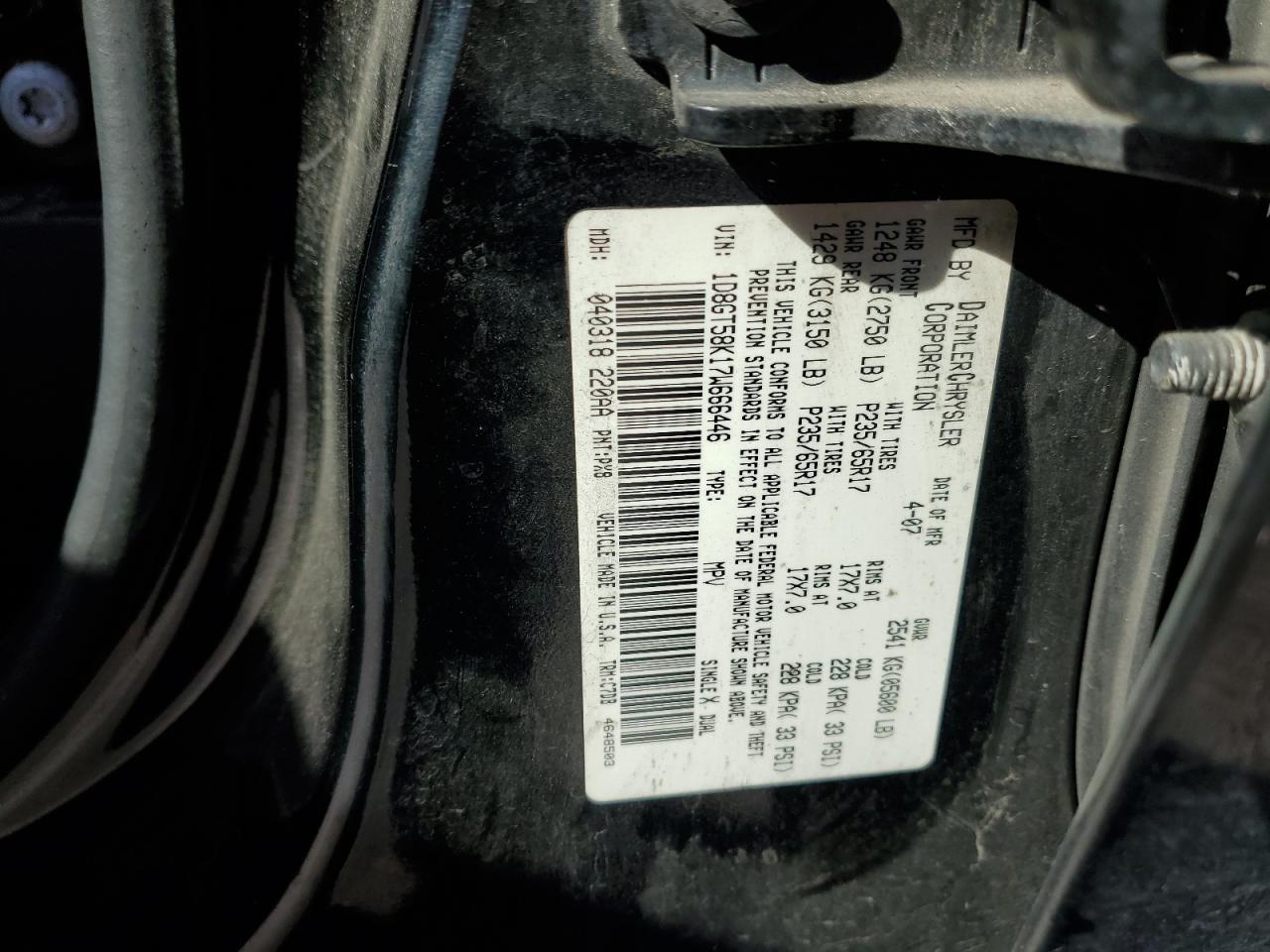 2007 Dodge Nitro Slt VIN: 1D8GT58K17W666446 Lot: 90726865