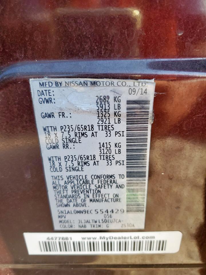 2014 Infiniti Qx60 VIN: 5N1AL0MN9EC554429 Lot: 84643635