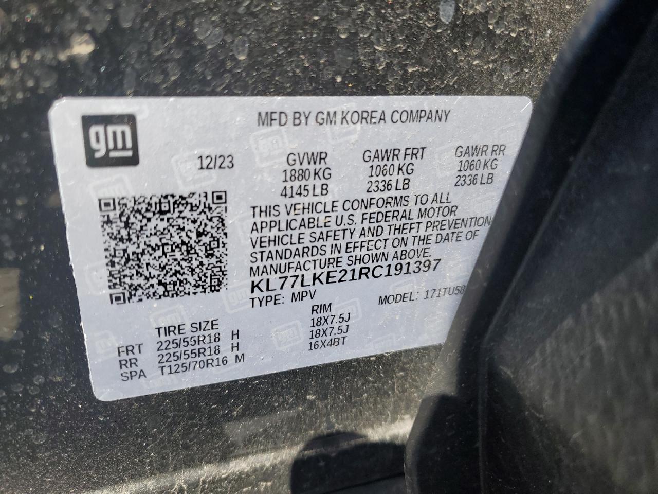 2024 Chevrolet Trax Activ VIN: KL77LKE21RC191397 Lot: 81452765