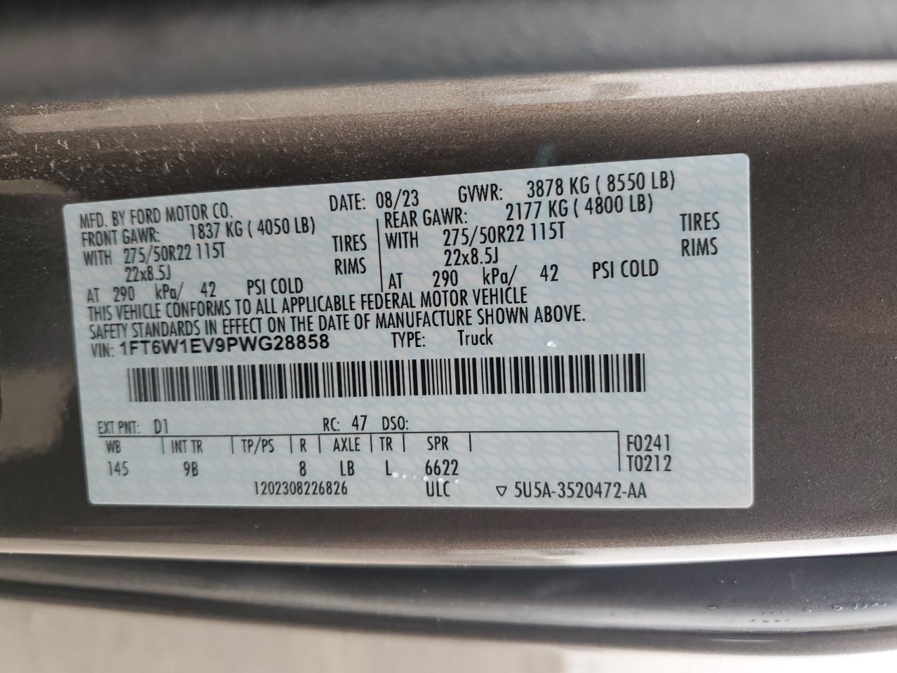 2023 Ford F150 Lightning Pro VIN: 1FT6W1EV9PWG28858 Lot: 90365275