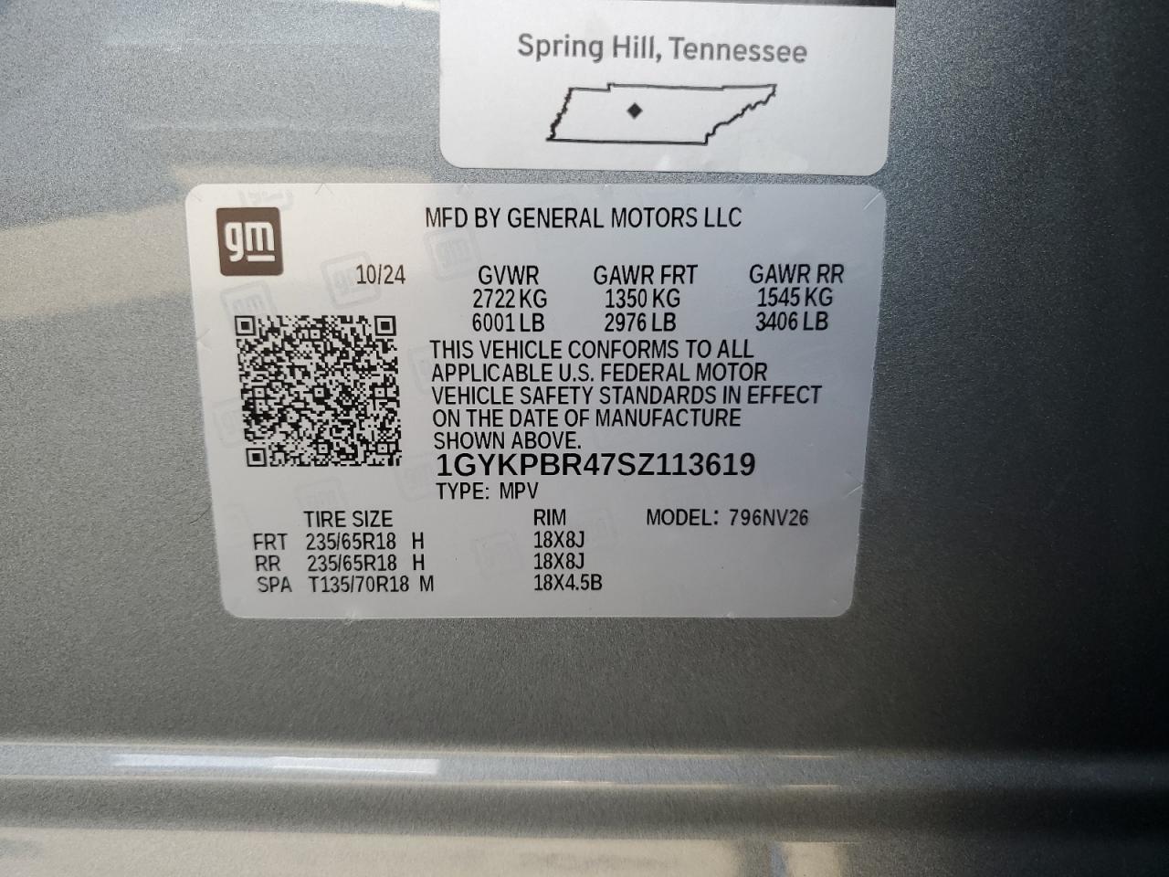 2025 Cadillac Xt6 Luxury VIN: 1GYKPBR47SZ113619 Lot: 90076845