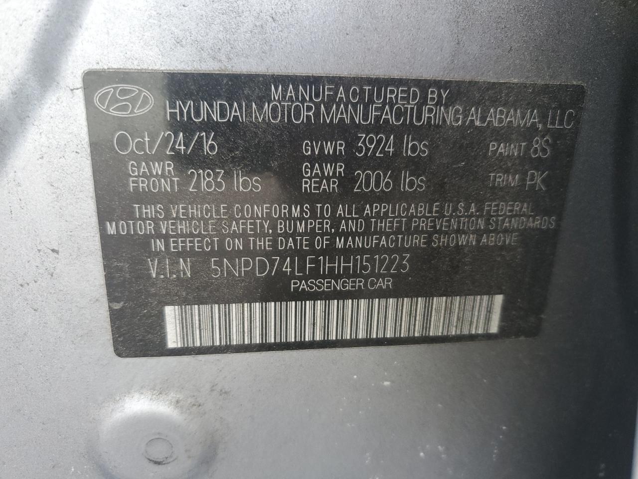 2017 Hyundai Elantra Se VIN: 5NPD74LF1HH151223 Lot: 82424625