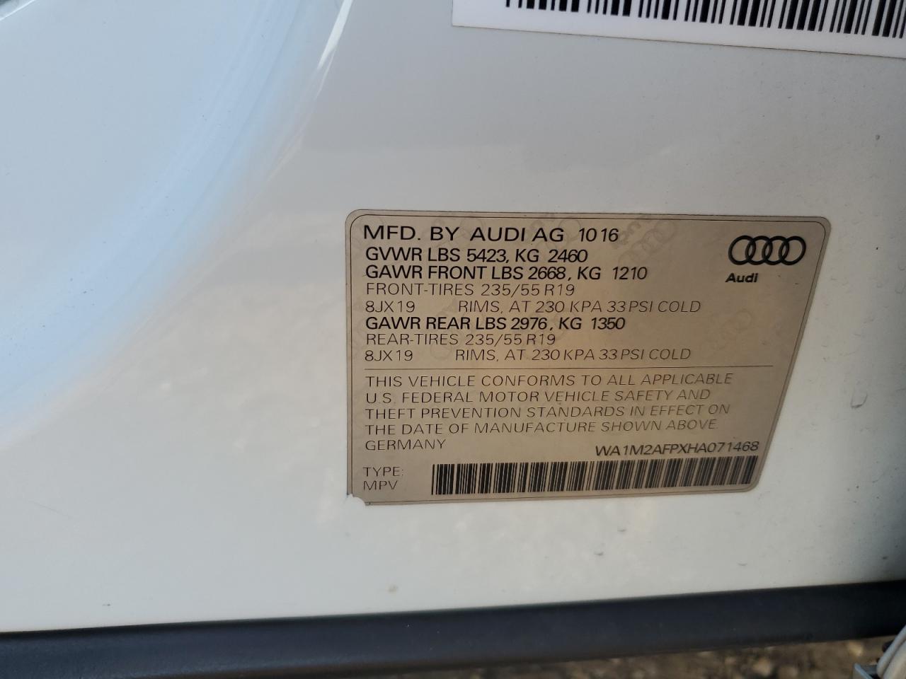 2017 Audi Q5 Premium Plus VIN: WA1M2AFPXHA071468 Lot: 84460875