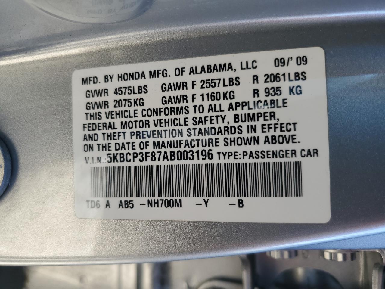 2010 Honda Accord Exl VIN: 5KBCP3F87AB003196 Lot: 85723905