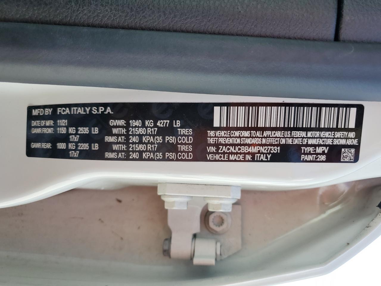2021 Jeep Renegade Latitude VIN: ZACNJCBB4MPN27331 Lot: 86711175