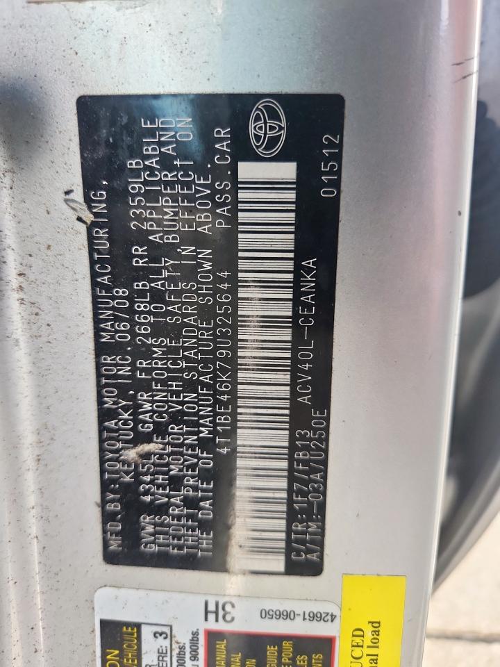 2009 Toyota Camry Base VIN: 4T1BE46K79U325644 Lot: 82253095