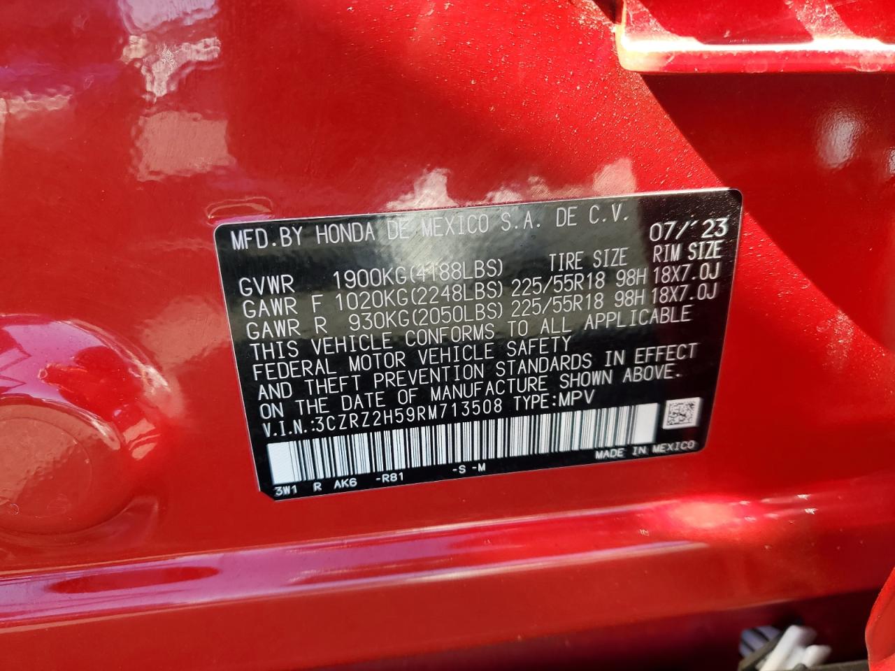 2024 Honda Hr-V Sport VIN: 3CZRZ2H59RM713508 Lot: 82372795