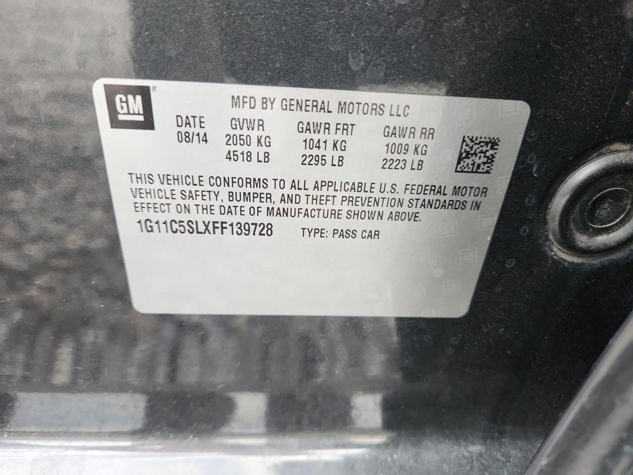 2015 Chevrolet Malibu 1Lt VIN: 1G11C5SLXFF139728 Lot: 82009335