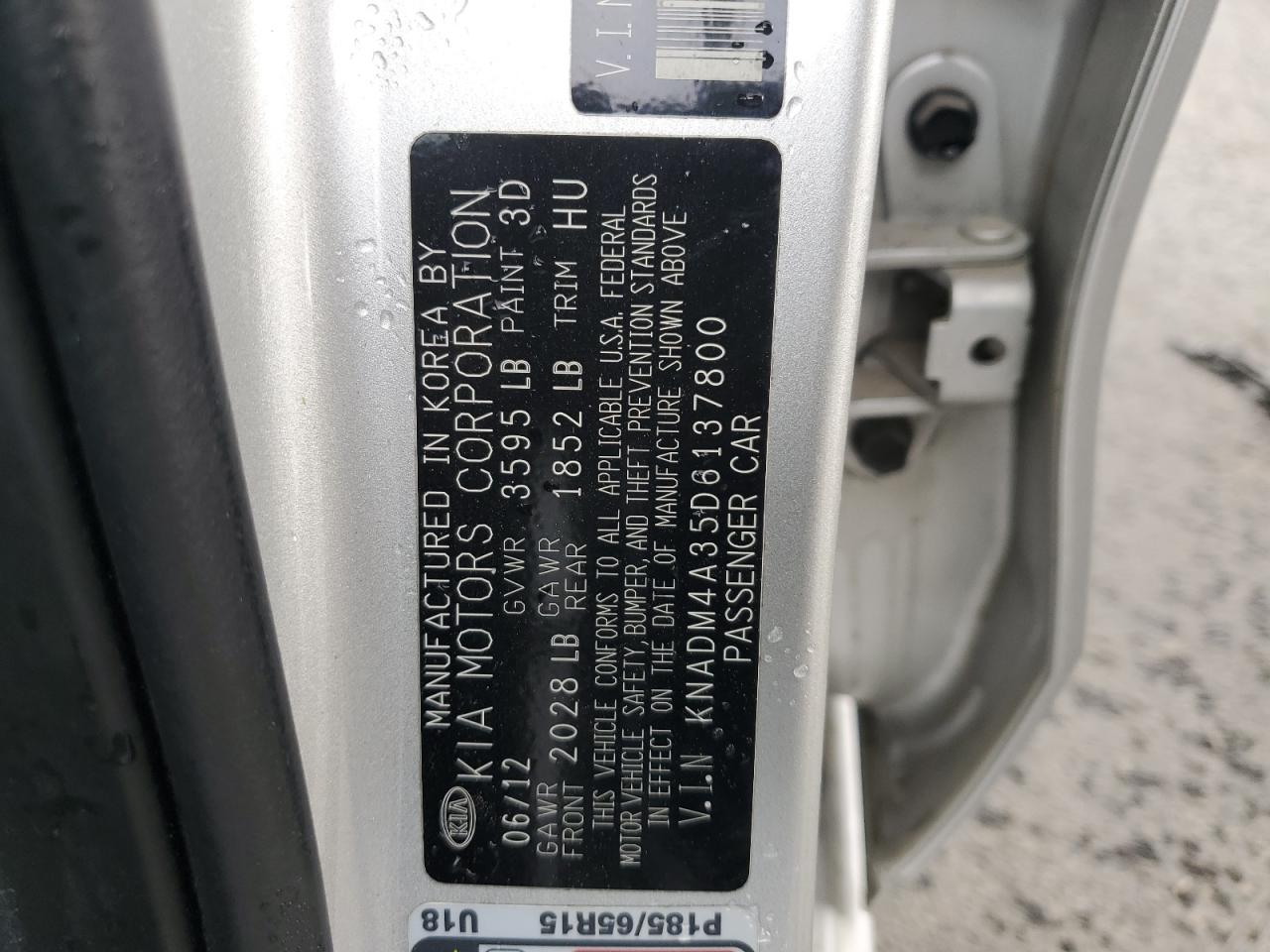 2013 Kia Rio Lx VIN: KNADM4A35D6137800 Lot: 86330135