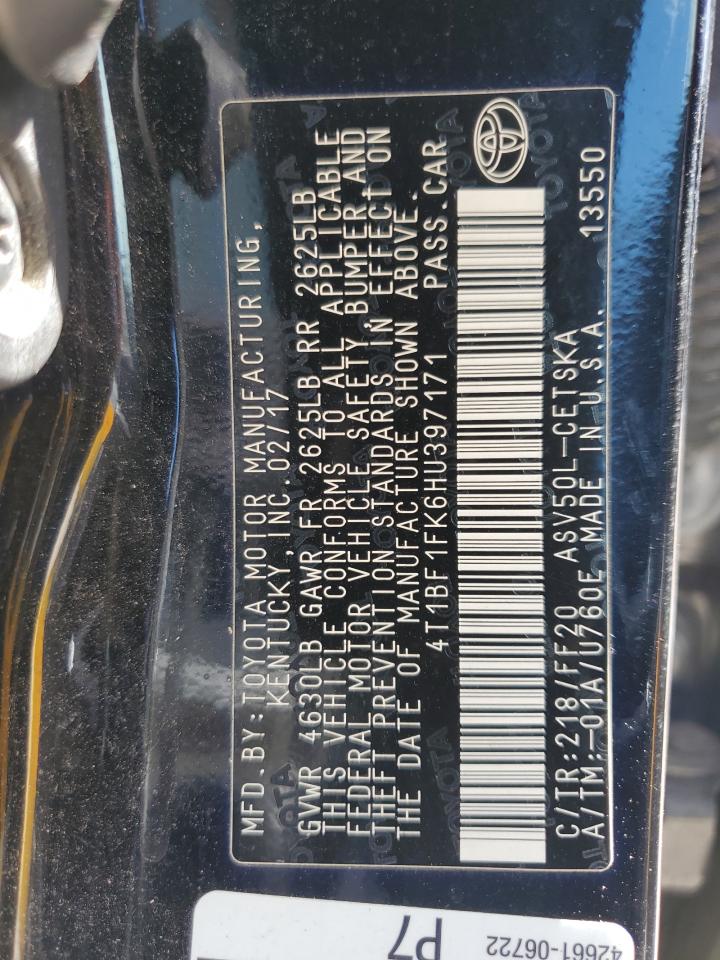 2017 Toyota Camry Le VIN: 4T1BF1FK6HU397171 Lot: 84751085