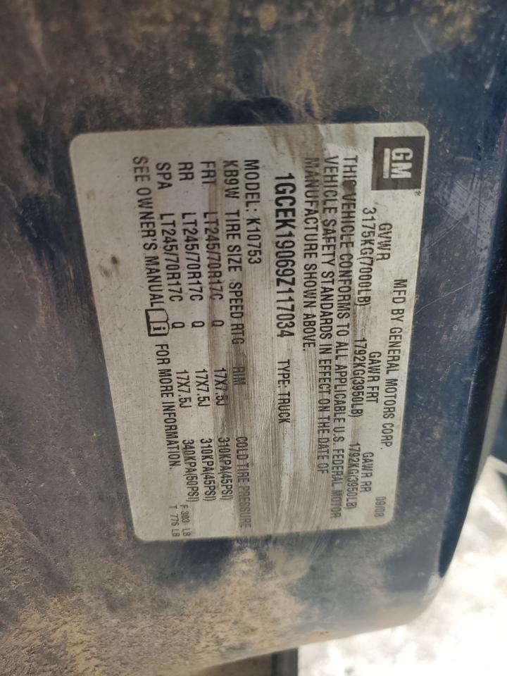 2009 Chevrolet Silverado K1500 VIN: 1GCEK19069Z117034 Lot: 85274645