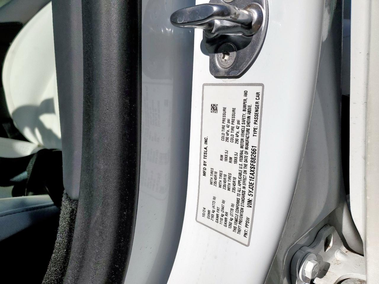 2025 Tesla Model 3 VIN: 5YJ3E1EAXSF882661 Lot: 90460615