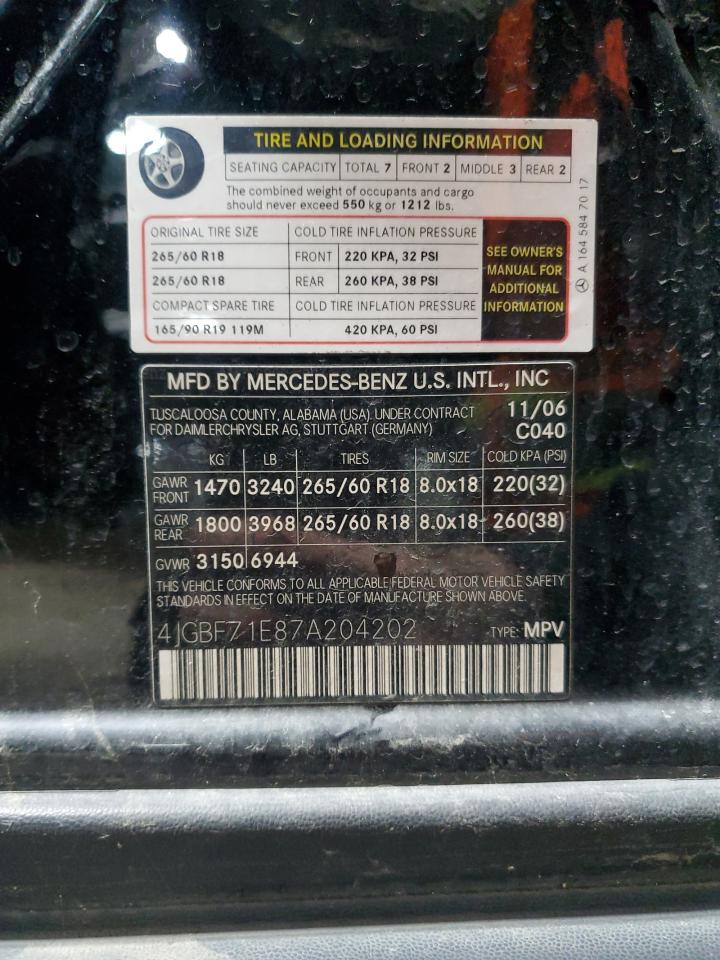 2007 Mercedes-Benz Gl 450 4Matic VIN: 4JGBF71E87A204202 Lot: 84776635