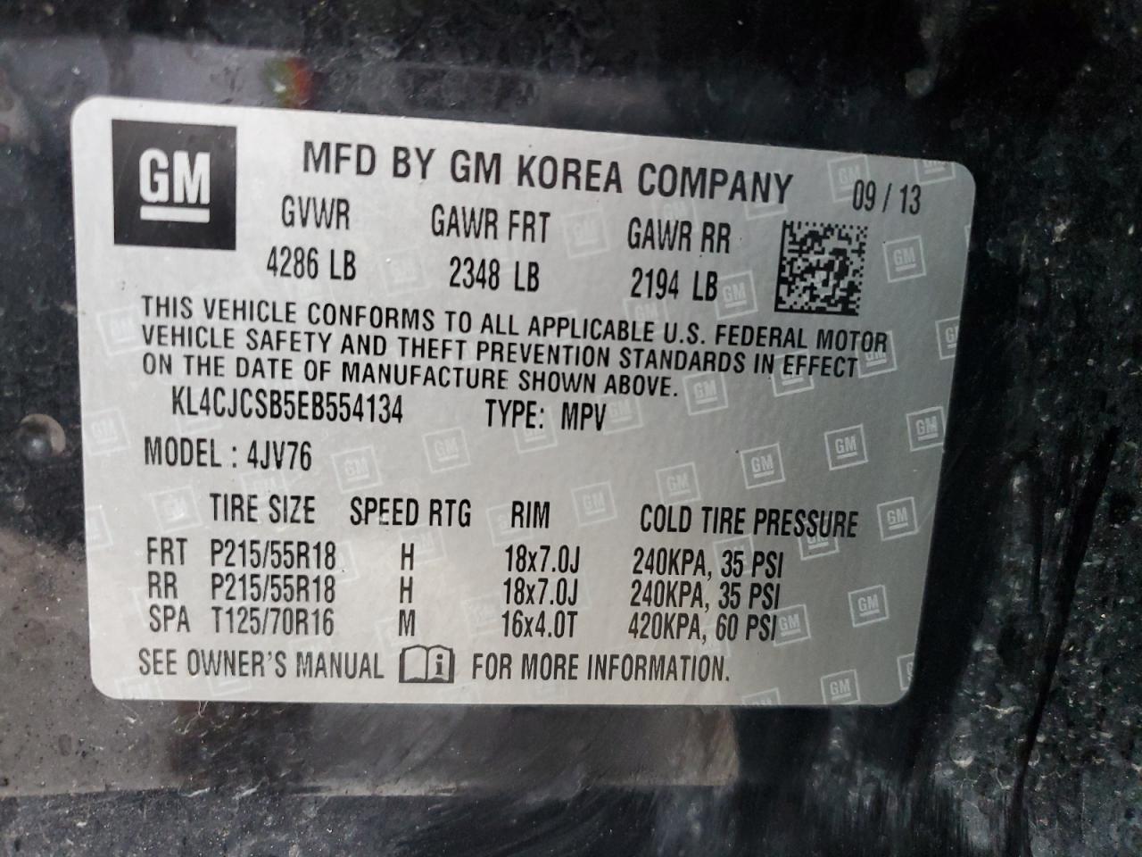 2014 Buick Encore VIN: KL4CJCSB5EB554134 Lot: 90124675