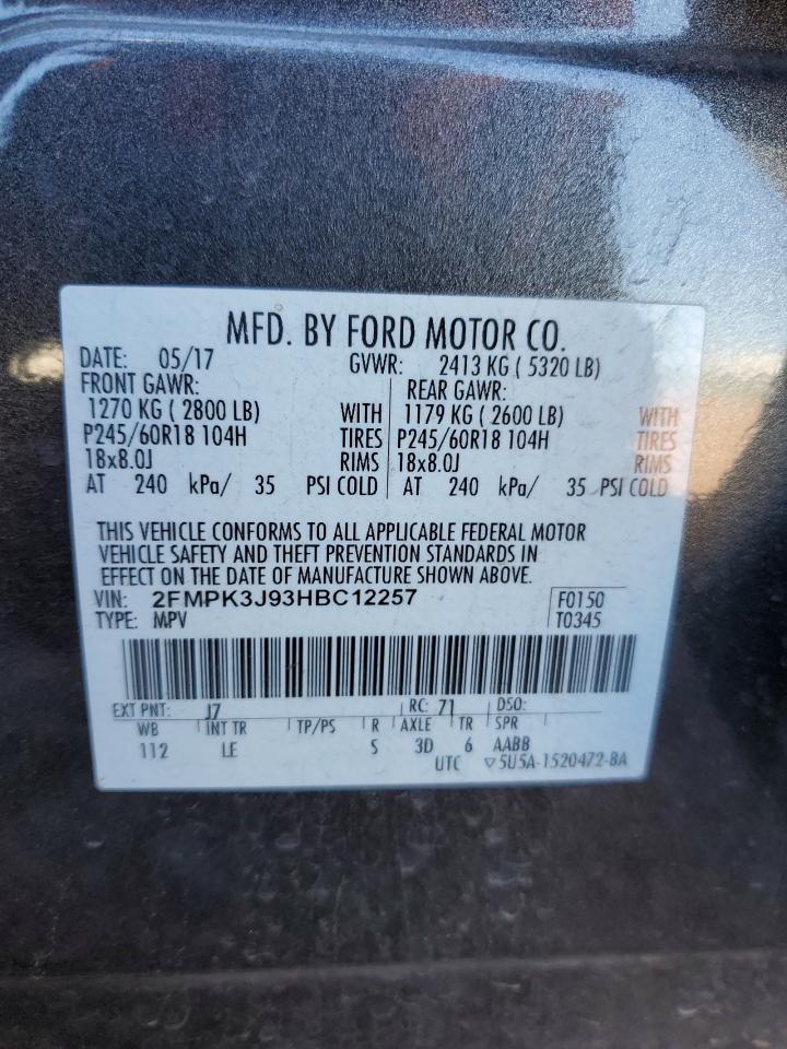 2017 Ford Edge Sel VIN: 2FMPK3J93HBC12257 Lot: 90654795