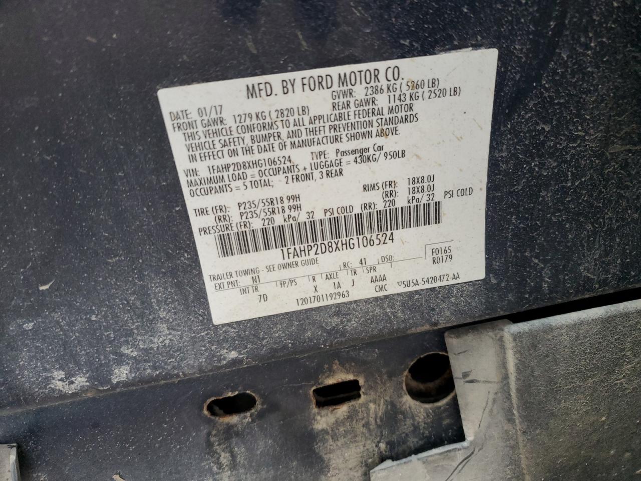 2017 Ford Taurus Se VIN: 1FAHP2D8XHG106524 Lot: 90128865