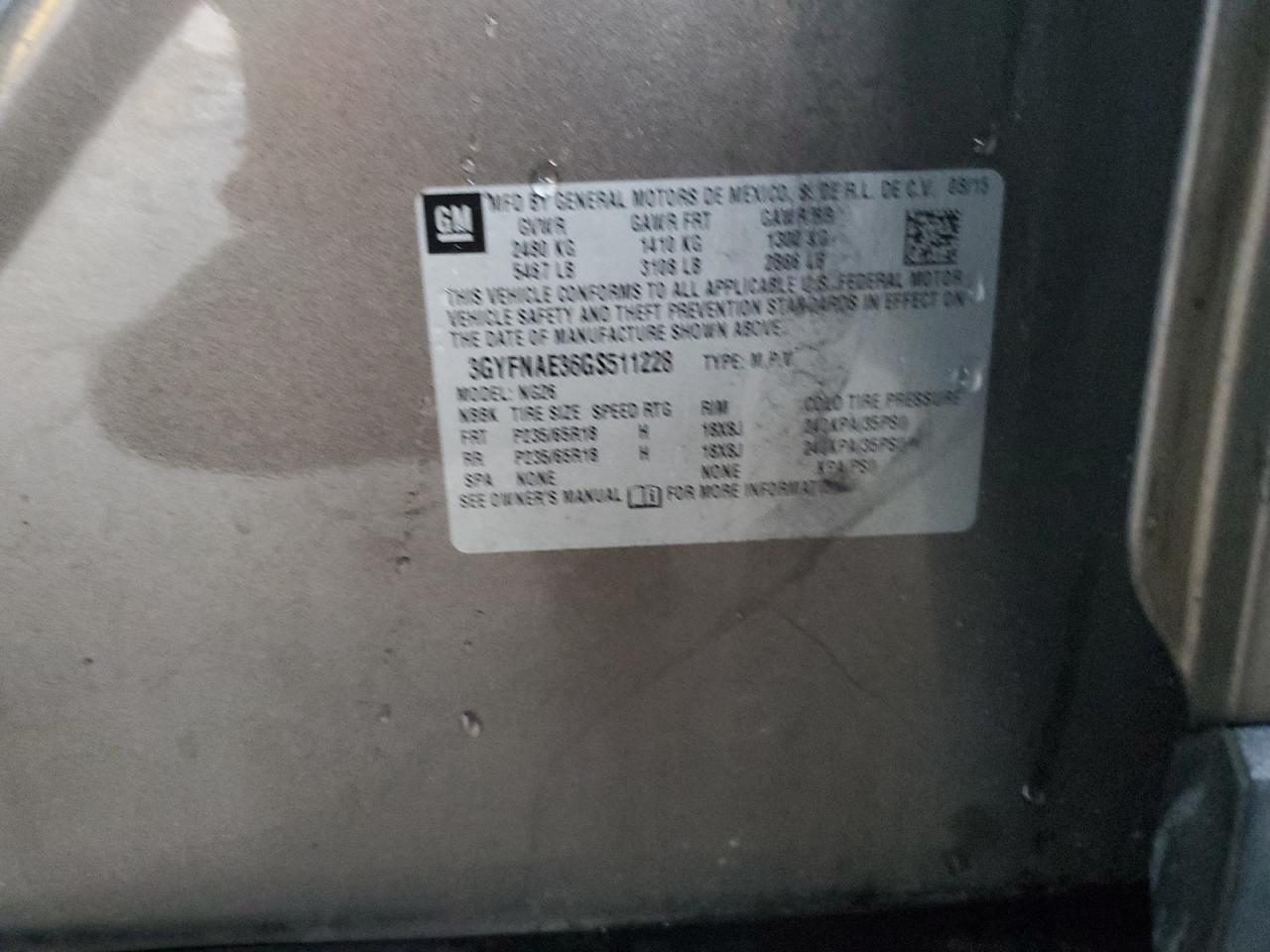 2016 Cadillac Srx VIN: 3GYFNAE36GS511228 Lot: 85209215